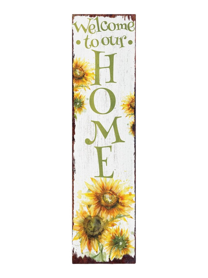 36" White Green And Yellow Sunflowers Solid Wood Welcome Porch Sign