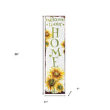 36" White Green And Yellow Sunflowers Solid Wood Welcome Porch Sign