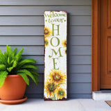 36" White Green And Yellow Sunflowers Solid Wood Welcome Porch Sign