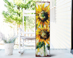 36" White And Yellow Solid Wood Sunflowers Porch Sign