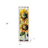 36" White And Yellow Solid Wood Sunflowers Porch Sign