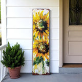 36" White And Yellow Solid Wood Sunflowers Porch Sign