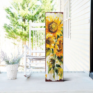 36" Brown Green And Yellow Solid Wood Sunflowers Porch Sign