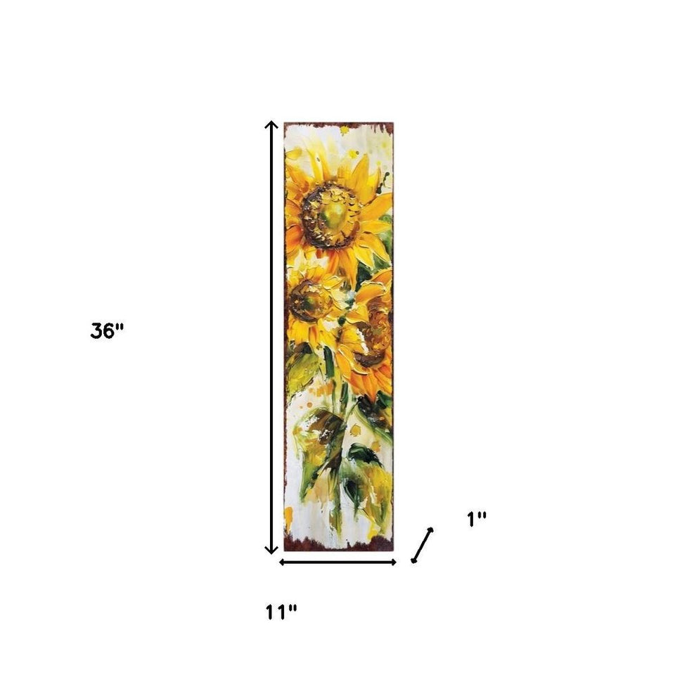36" Brown Green And Yellow Solid Wood Sunflowers Porch Sign