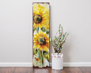 36" Brown Green And Yellow Solid Wood Sunflowers Porch Sign