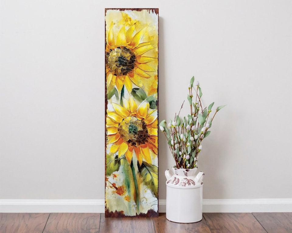 36" Brown Green And Yellow Solid Wood Sunflowers Porch Sign