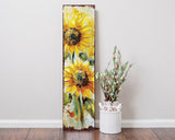 36" Brown Green And Yellow Solid Wood Sunflowers Porch Sign
