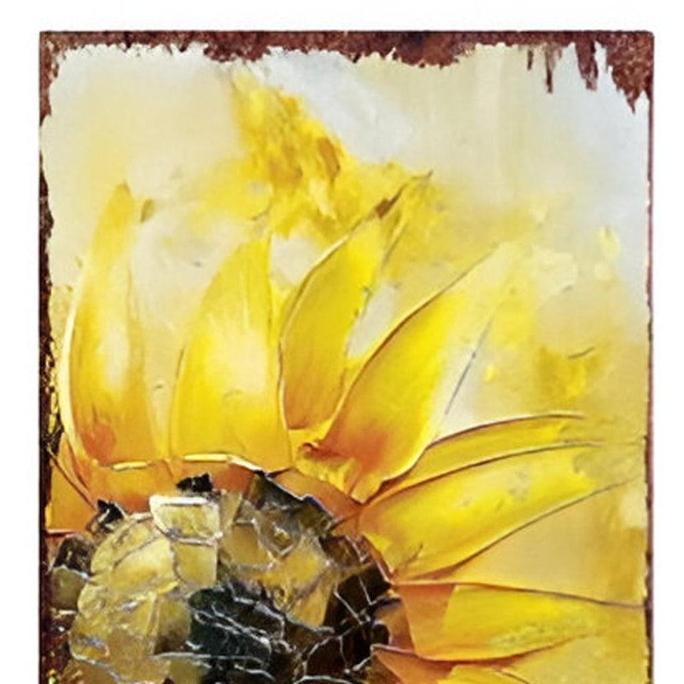 36" Brown Green And Yellow Solid Wood Sunflowers Porch Sign