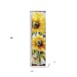 36" Brown Green And Yellow Solid Wood Sunflowers Porch Sign