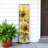 36" Brown Green And Yellow Solid Wood Sunflowers Porch Sign