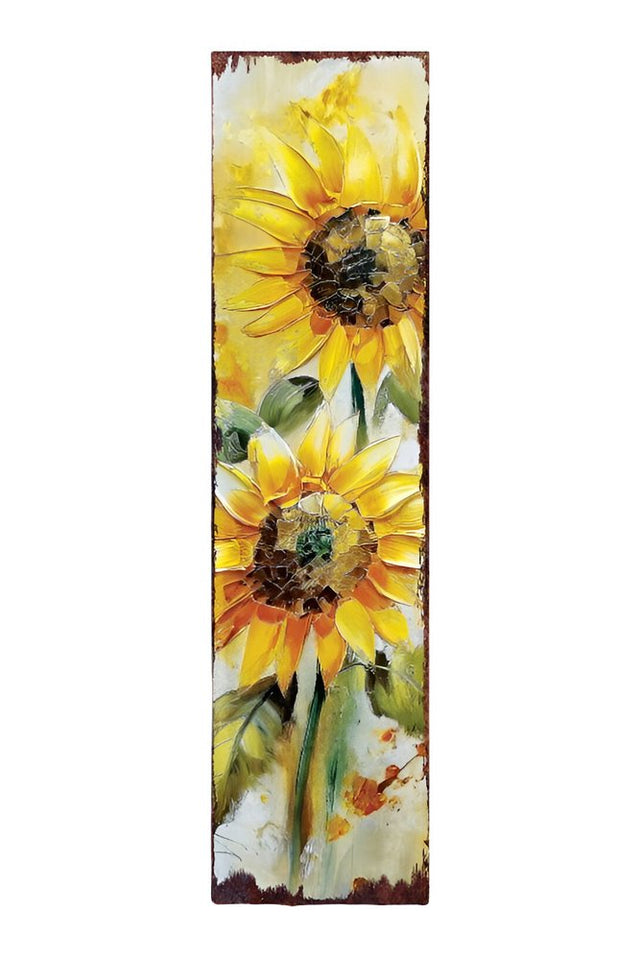 36" Brown Green And Yellow Solid Wood Sunflowers Porch Sign