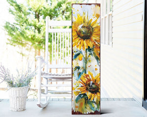 36" White And Yellow Solid Wood Sunflowers Porch Sign