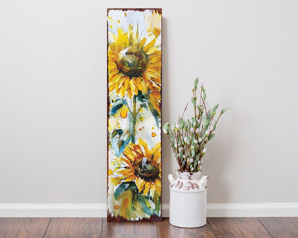 36" White And Yellow Solid Wood Sunflowers Porch Sign
