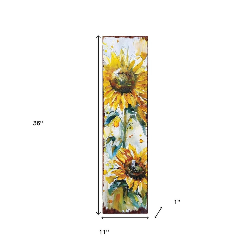 36" White And Yellow Solid Wood Sunflowers Porch Sign