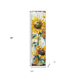 36" White And Yellow Solid Wood Sunflowers Porch Sign