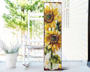 36" Brown Green And Yellow Solid Wood Sunflowers Porch Sign