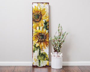 36" Brown Green And Yellow Solid Wood Sunflowers Porch Sign