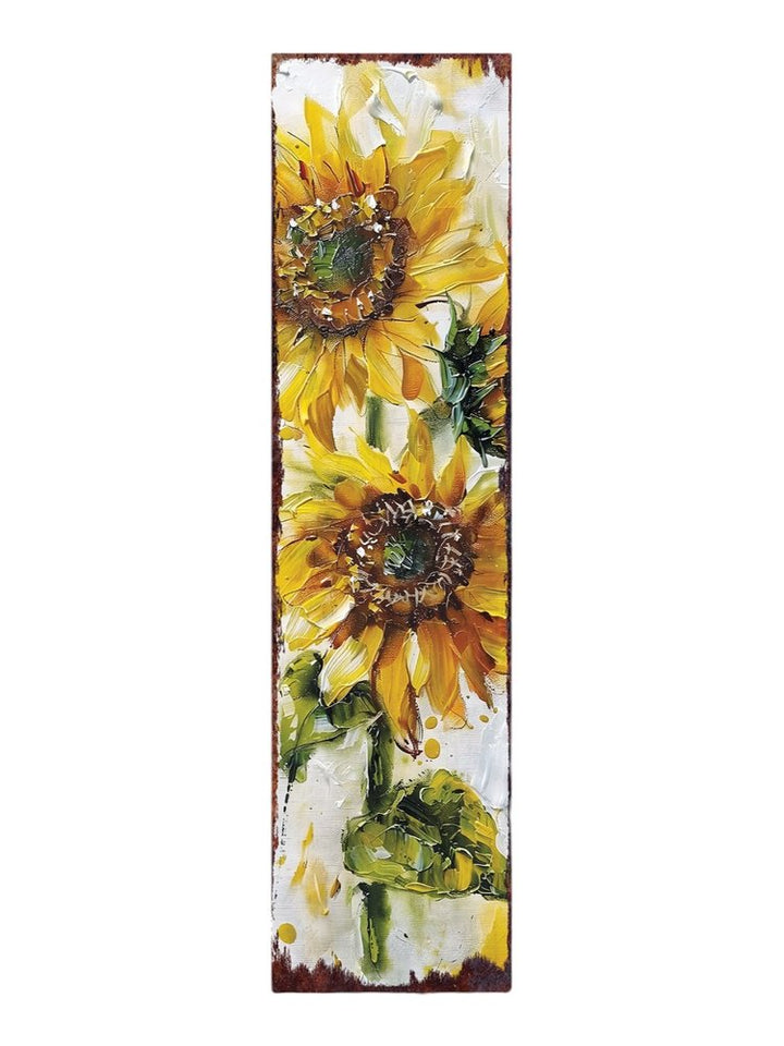 36" Brown Green And Yellow Solid Wood Sunflowers Porch Sign