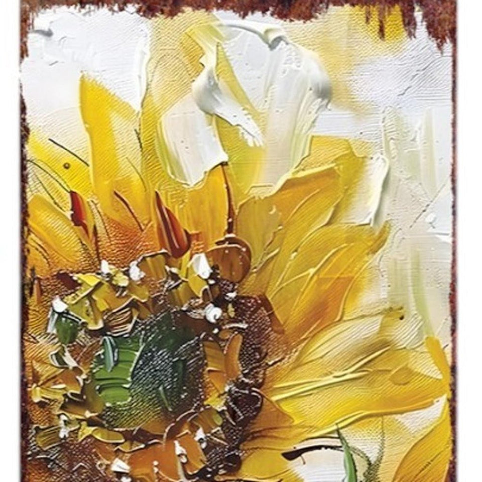 36" Brown Green And Yellow Solid Wood Sunflowers Porch Sign
