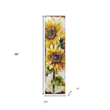 36" Brown Green And Yellow Solid Wood Sunflowers Porch Sign