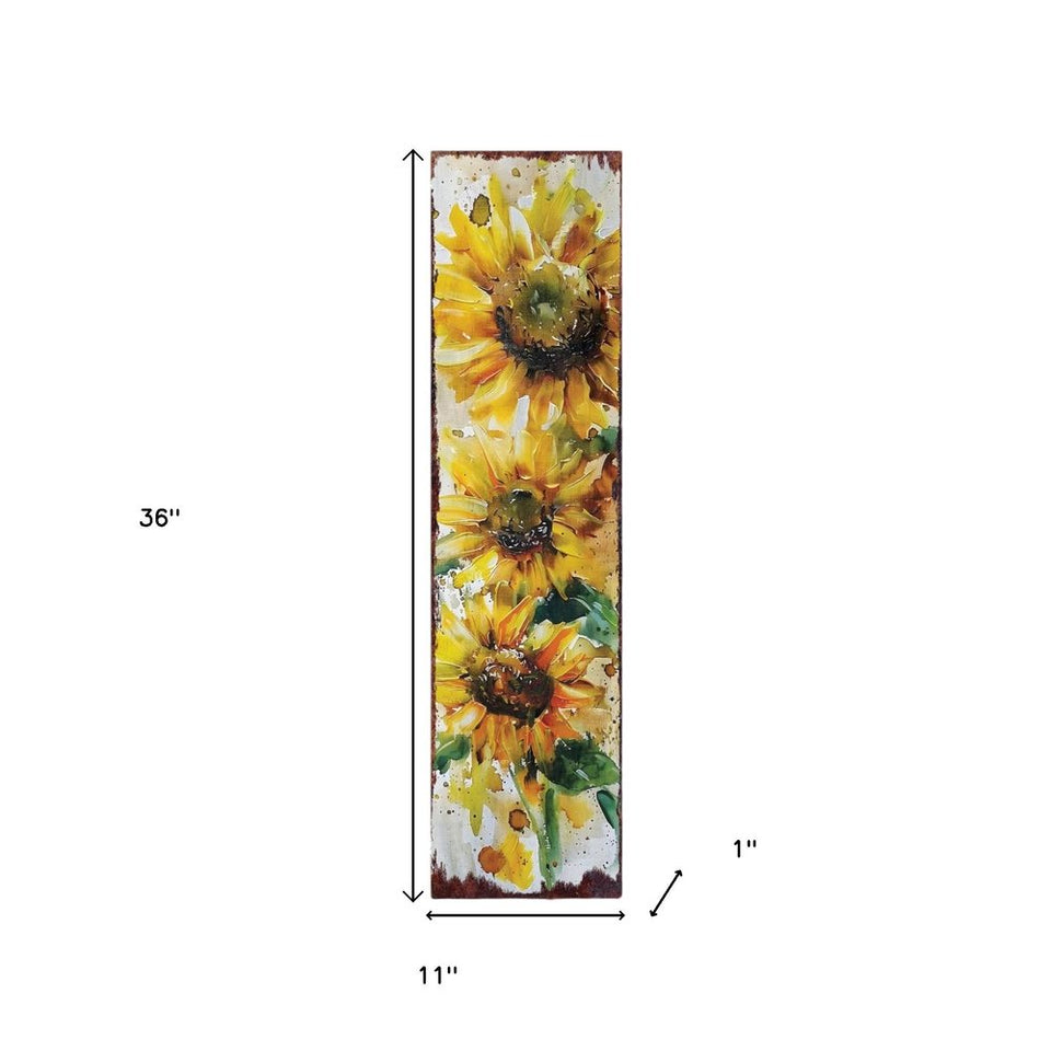 36" Brown Green And Yellow Solid Wood Sunflowers Porch Sign