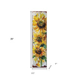 36" Brown Green And Yellow Solid Wood Sunflowers Porch Sign