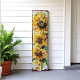 36" Brown Green And Yellow Solid Wood Sunflowers Porch Sign