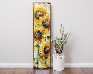 36" Yellow Brown And Green Solid Wood Sunflowers Porch Sign