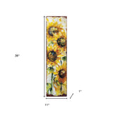 36" Yellow Brown And Green Solid Wood Sunflowers Porch Sign