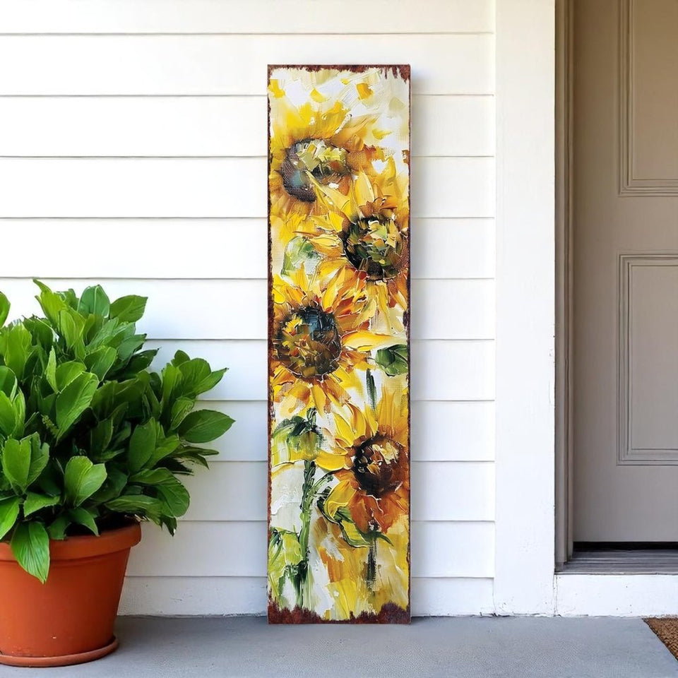 36" Yellow Brown And Green Solid Wood Sunflowers Porch Sign