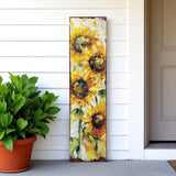 36" Yellow Brown And Green Solid Wood Sunflowers Porch Sign