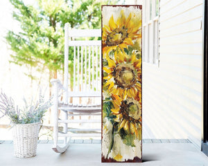 36" Brown Green And Yellow Solid Wood Sunflowers Porch Sign