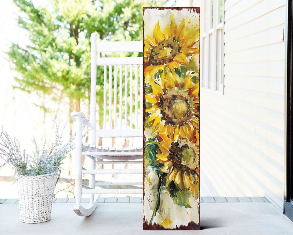 36" Brown Green And Yellow Solid Wood Sunflowers Porch Sign