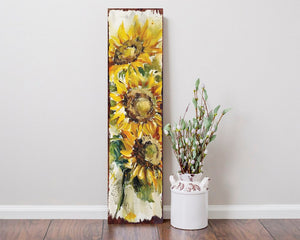 36" Brown Green And Yellow Solid Wood Sunflowers Porch Sign