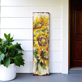 36" Brown Green And Yellow Solid Wood Sunflowers Porch Sign