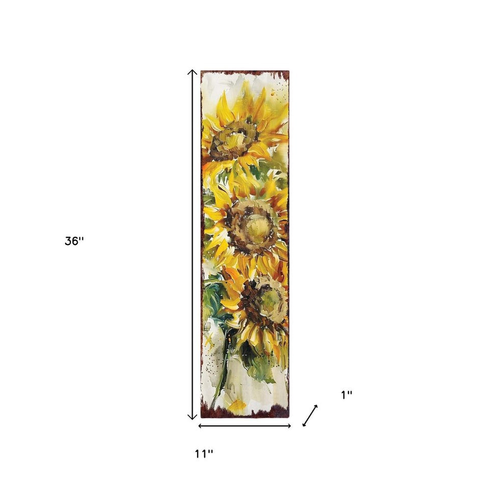 36" Brown Green And Yellow Solid Wood Sunflowers Porch Sign