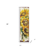 36" Brown Green And Yellow Solid Wood Sunflowers Porch Sign