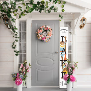 72" White And Black Solid Wood Welcome to The Lake Porch Sign