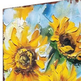 30" Yellow Brown And Green Solid Wood Sunflowers Garden Stake