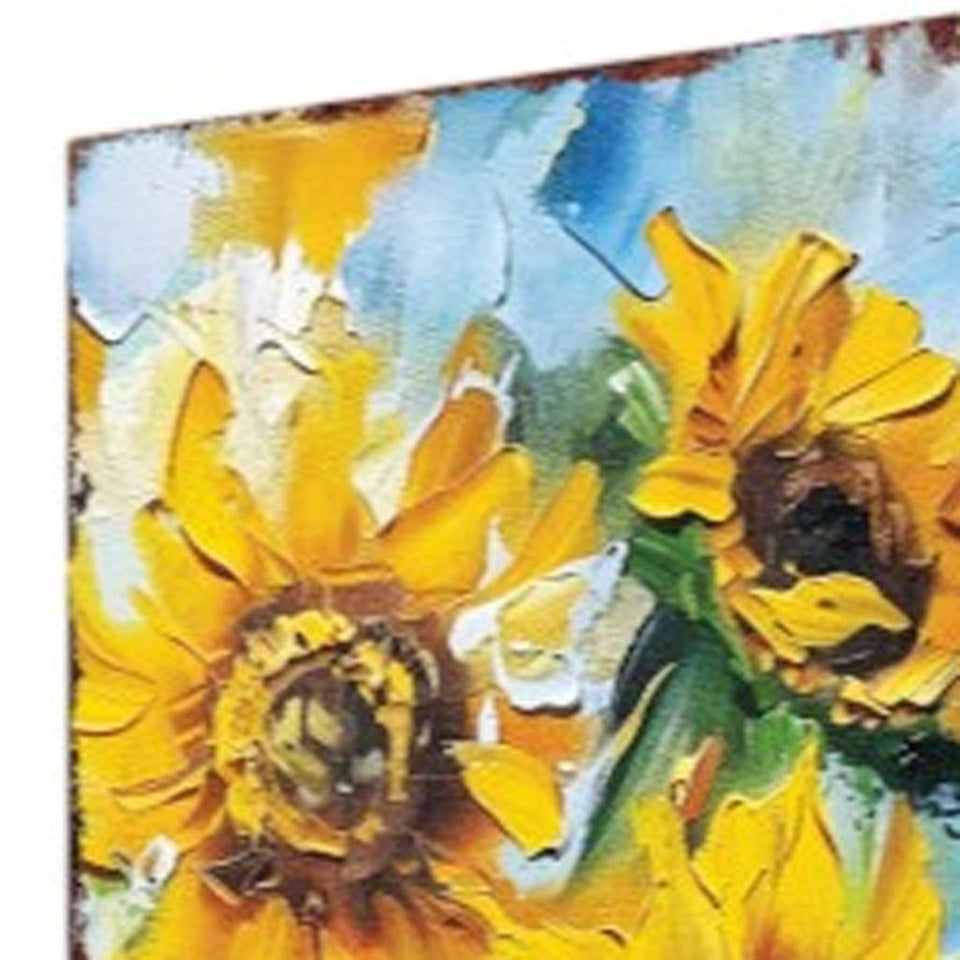 30" Yellow Brown And Green Solid Wood Sunflowers Garden Stake