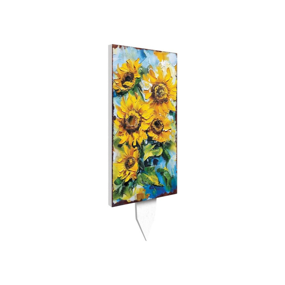 30" Yellow Brown And Green Solid Wood Sunflowers Garden Stake