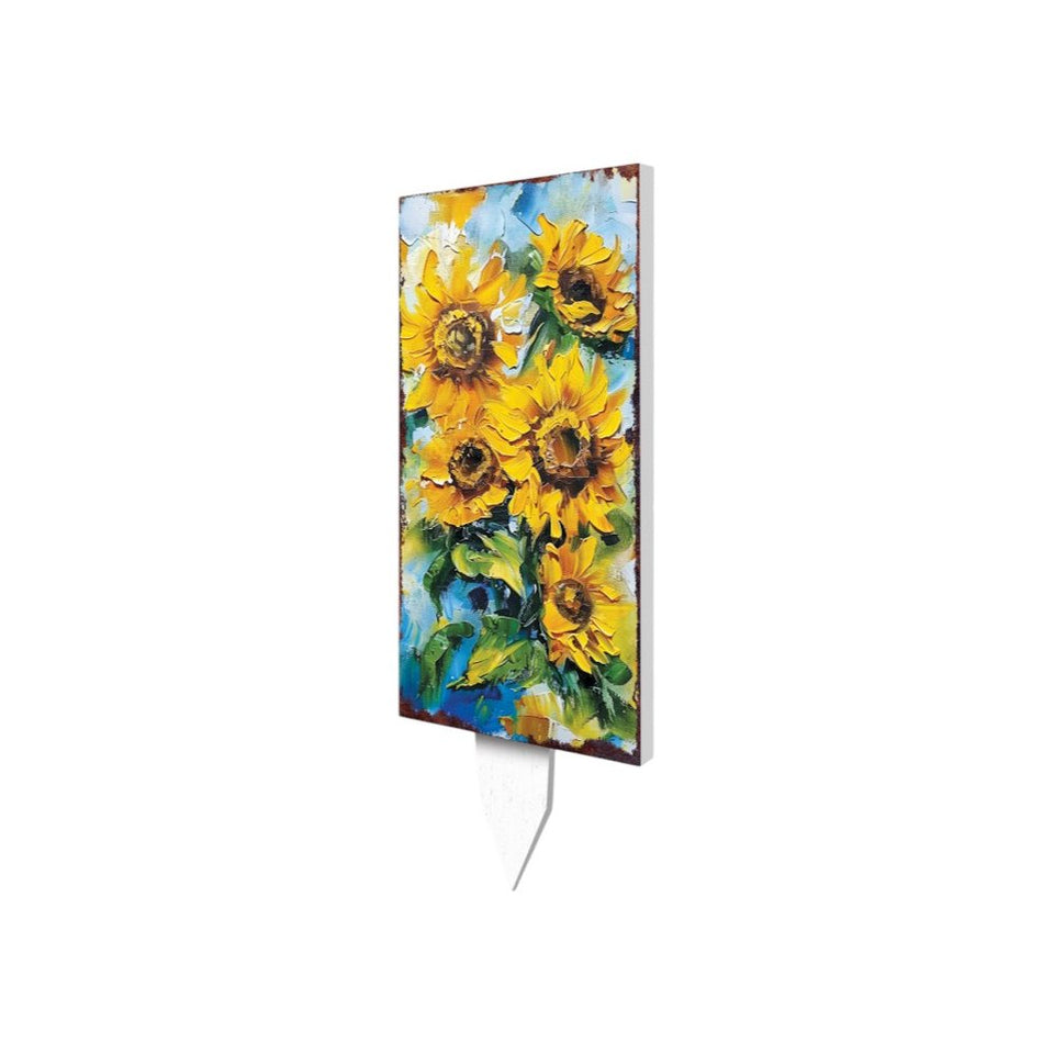 30" Yellow Brown And Green Solid Wood Sunflowers Garden Stake