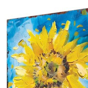 30" Yellow Brown And Green Solid Wood Sunflowers Garden Stake