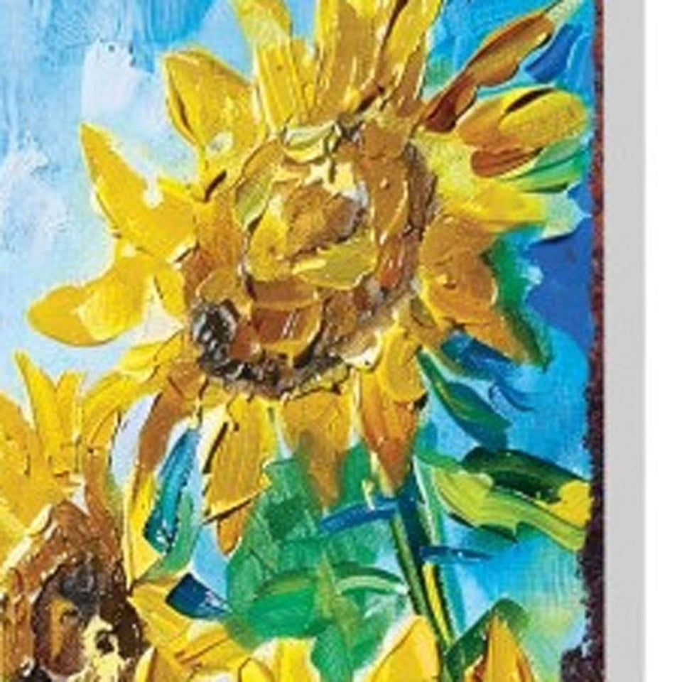 30" Yellow Brown And Green Solid Wood Sunflowers Garden Stake