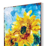 30" Yellow Brown And Green Solid Wood Sunflowers Garden Stake