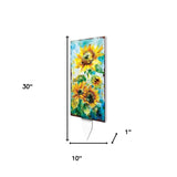 30" Yellow Brown and Blue Solid Wood Sunflowers Garden Stake