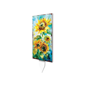 30" Yellow Brown and Blue Solid Wood Sunflowers Garden Stake