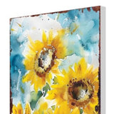30" Yellow Brown And Blue Solid Wood Sunflowers Garden Stake