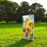 30" Yellow Brown And Blue Solid Wood Sunflowers Garden Stake