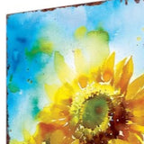 30" Yellow Brown And Green Solid Wood Watercolor Floral Garden Stake